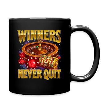 Winners Never Quit Funny Gambling Casino Quote - Full Colour Mug - black - Right