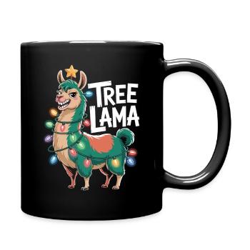 Tree Llama Christmas Shirt Llama with Fairy Lights - Full Colour Mug - black - Right