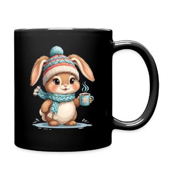 Winter bunny with scarf and tea - Full Colour Mug - black - Right
