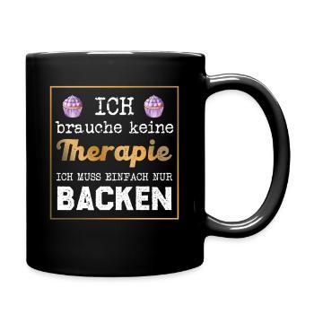 Backen statt Therapie Spruch - Tasse einfarbig - Schwarz - Rechts