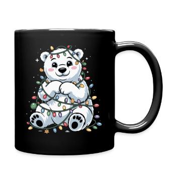 Weihnachtlicher Eisbär mit Lichterkette - Tasse einfarbig - Schwarz - Rechts