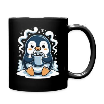 Cuddly penguin with hot cocoa - Full Colour Mug - black - Right