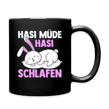 Shlafshirt Hase Hasi Müde Hasi Schlafen - Tasse einfarbig - Schwarz - Rechts