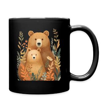 Waldbärenpärchen im Herbstlaub - Tasse einfarbig - Schwarz - Rechts