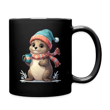 Winterotter mit Tasse und Schal - Tasse einfarbig - Schwarz - Rechts