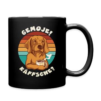 Hessen Humor Kaffee Hund GEMOJE KÄFFSCHE Hessisch - Tasse einfarbig - Schwarz - Rechts