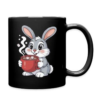 Cuddly bunny with coffee mug - Full Colour Mug - black - Right