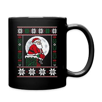 Weihnachts-Pixelkunst-Weihnachtsmann auf Kaminsims - Tasse einfarbig - Schwarz - Rechts
