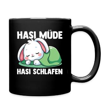 Shlafshirt Hase Hasi Müde Hasi Schlafen - Tasse einfarbig - Schwarz - Rechts