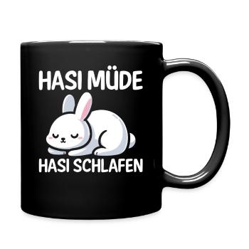 Shlafshirt Hase Hasi Müde Hasi Schlafen - Tasse einfarbig - Schwarz - Rechts