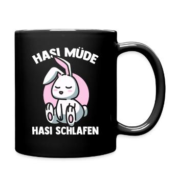 Shlafshirt Hase Hasi Müde Hasi Schlafen - Tasse einfarbig - Schwarz - Rechts