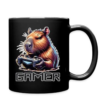 Capybara Gamer – Lustiges Gaming Zocker - Tasse einfarbig - Schwarz - Rechts
