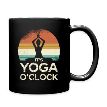Yoga Uhrzeit im Sonnenuntergang - Tasse einfarbig - Schwarz - Rechts