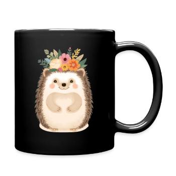 Blumenkranz-Igel: süßer Waldfreund - Tasse einfarbig - Schwarz - Rechts
