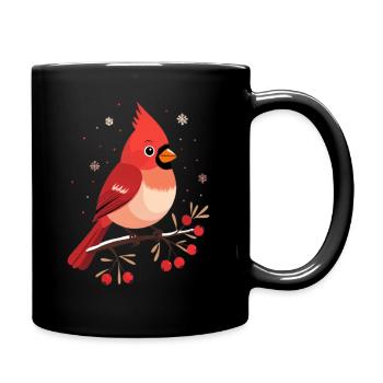 Winter Kardinal auf Zweig - Tasse einfarbig - Schwarz - Rechts