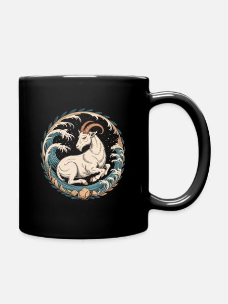 Steinbock Sternzeichen Meeresziege Wellen Magie - Tasse einfarbig - Schwarz