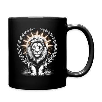 Majestic lion with laurel and sun wreath - Full Colour Mug - black - Right