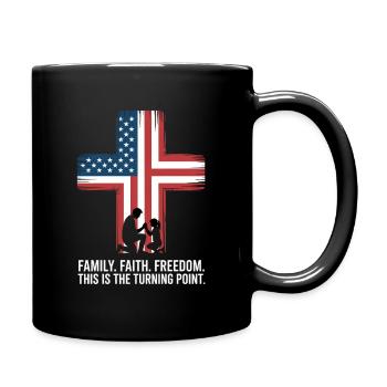 Family Faith Freedom Cross USA Prayer - Full Colour Mug - black - Right