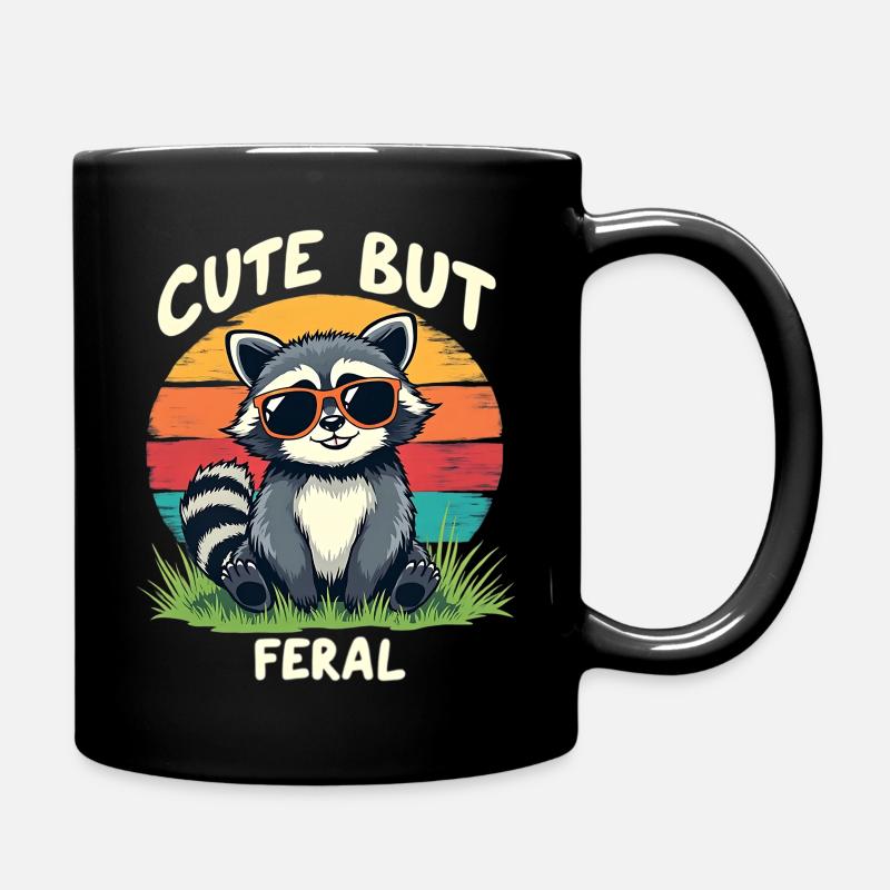Süßer Waschbär Retro Sunset - Tasse einfarbig - Schwarz