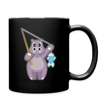 Pêche au poisson hippopotame pêcheur - Mug uni - noir - Droite