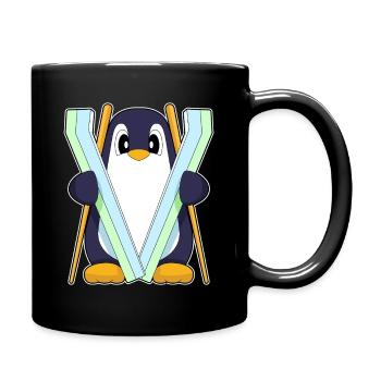 Pinguin Skifahrer Ski Wintersport - Tasse einfarbig - Schwarz - Rechts