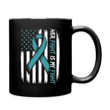 Cervical Cancer Awareness Ribbon, american flag - Full Colour Mug - black - Right
