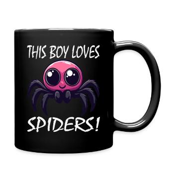 Junge liebt Spinnen Kawaii Spinne - Tasse einfarbig - Schwarz - Rechts