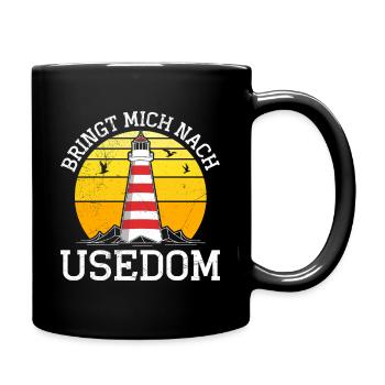 Ostsee BRINGT MICH NACH USEDOM Leuchtturm Lustig - Tasse einfarbig - Schwarz - Rechts