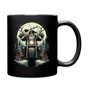 Lustiger Biker Weihnachtsmann Rock Motorrad - Tasse einfarbig - Schwarz - Rechts