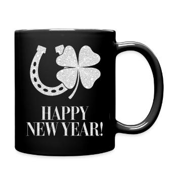 Réveillon du Nouvel An Fer à cheval Trèfle Bonne année - Mug uni - noir - Droite