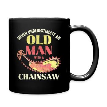 Old man with chainsaw - Full Colour Mug - black - Right