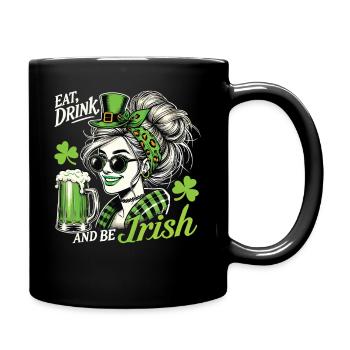 Eat Drink And Be Irish Shamrock Outfit - Full Colour Mug - black - Right