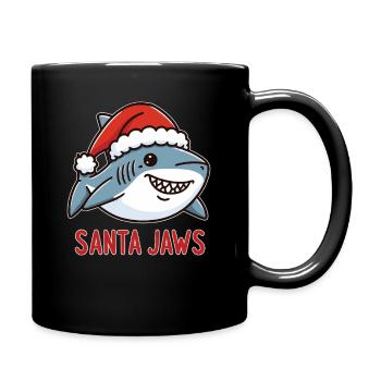 Santa Jaws lustiges Weihnachts Hai Design - Tasse einfarbig - Schwarz - Rechts