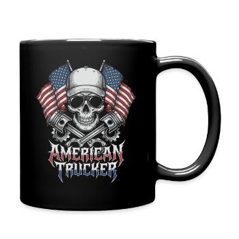 American Trucker Patriotic Truck Driver - Full Colour Mug - black - Right