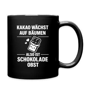 Kakao wächst auf Bäumen – Schokolade ist Obst - Tasse einfarbig - Schwarz - Rechts