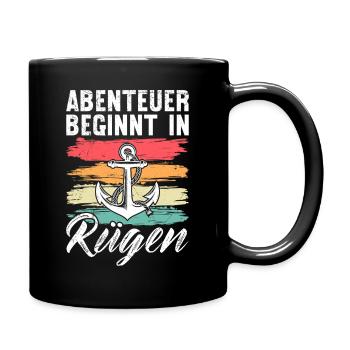 Baltic Sea ADVENTURE BEGINS IN RÜGEN Retro Funny - Full Colour Mug - black - Right
