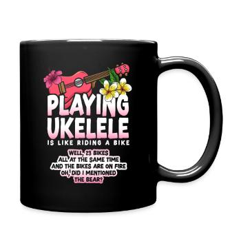 Hawaiian Ukulele Uke Playing - Full Colour Mug - black - Right