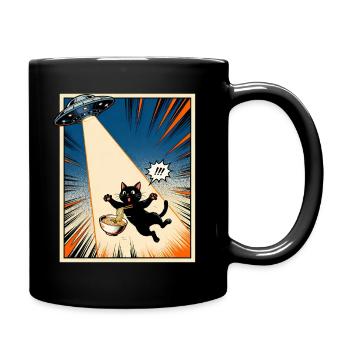 Lucky Cat UFO Ramen Vintage Japanese Art Gift - Full Colour Mug - black - Right