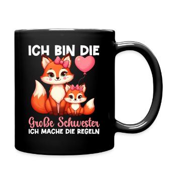 Große Schwester Fuchsliebhaber Geschwister - Tasse einfarbig - Schwarz - Rechts