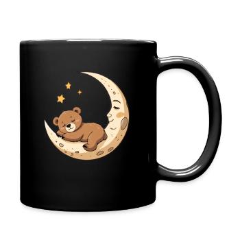 Sleeping Bear on Crescent Moon Illustration - Full Colour Mug - black - Right