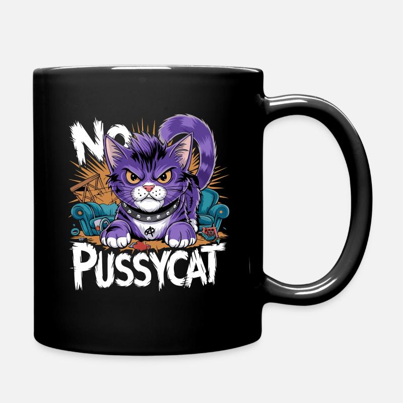 No Pussycat Rebellious Fighting Cat - Full Colour Mug - black