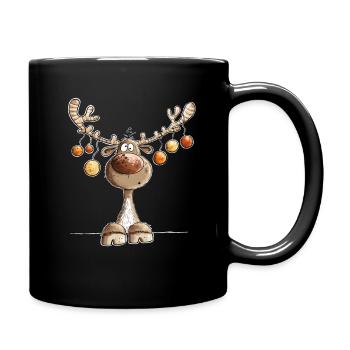 Niedliches Rentier mit Weihnachtskugeln - Tasse einfarbig - Schwarz - Rechts