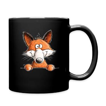 Lustiger Fuchs Cartoon Waldtier Tiermotiv - Tasse einfarbig - Schwarz - Rechts