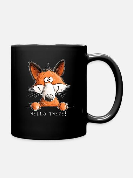 Witziger Fuchs Hallo Da Cartoon Spruch - Tasse einfarbig - Schwarz