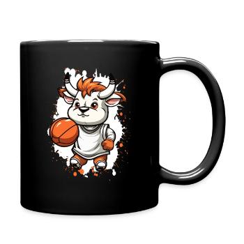 Basketball Stier Comic - Tasse einfarbig - Schwarz - Rechts