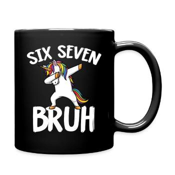 Sechs Sieben-Einhorn mit Regenbogen abtupfen - Tasse einfarbig - Schwarz - Rechts