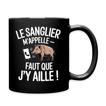 Le sanglier m’appelle faut que j’y aille - Mug uni - noir - Droite