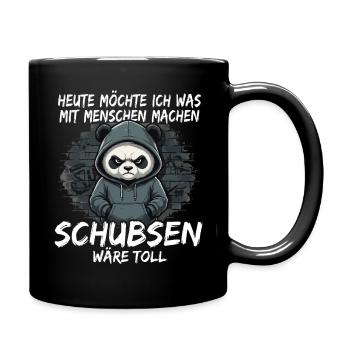 Grimmiger Panda – Sarkastisches Schubsen - Tasse einfarbig - Schwarz - Rechts