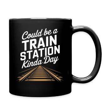 Bahnhoftag Stimmung mit Gleisen - Tasse einfarbig - Schwarz - Rechts
