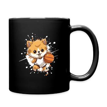 Kleiner Corgi mit Basketball - Tasse einfarbig - Schwarz - Rechts